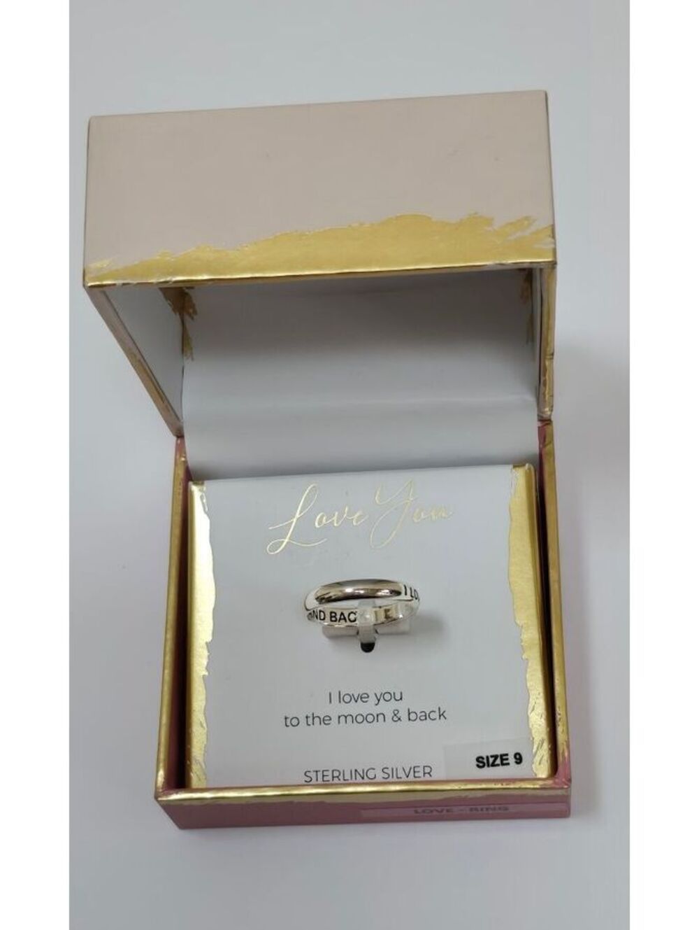 Footnotes 925 Sterling Silver I Love You to the Moon & Back Ring Size 9 NIB